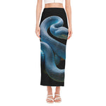Blue Viper Snake Print Side Slit Maxi Skirt