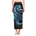 Blue Viper Snake Print Side Slit Maxi Skirt
