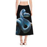 Blue Viper Snake Print Side Slit Midi Skirt