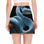 Blue Viper Snake Print Side Slit Mini Skirt
