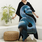 Blue Viper Snake Print Silk V-Neck Kaftan Dress