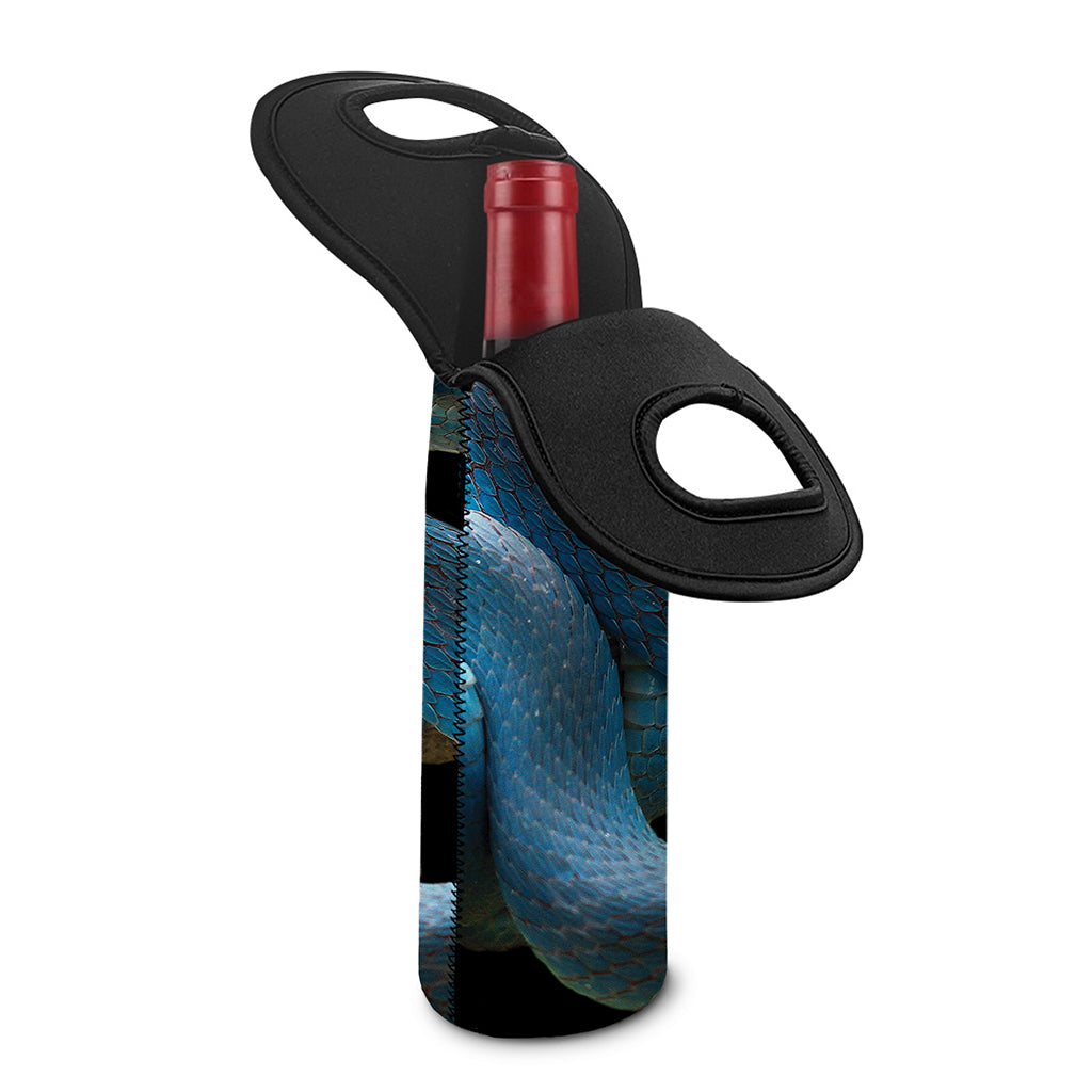 Blue Viper Snake Print Single Neoprene Wine Tote