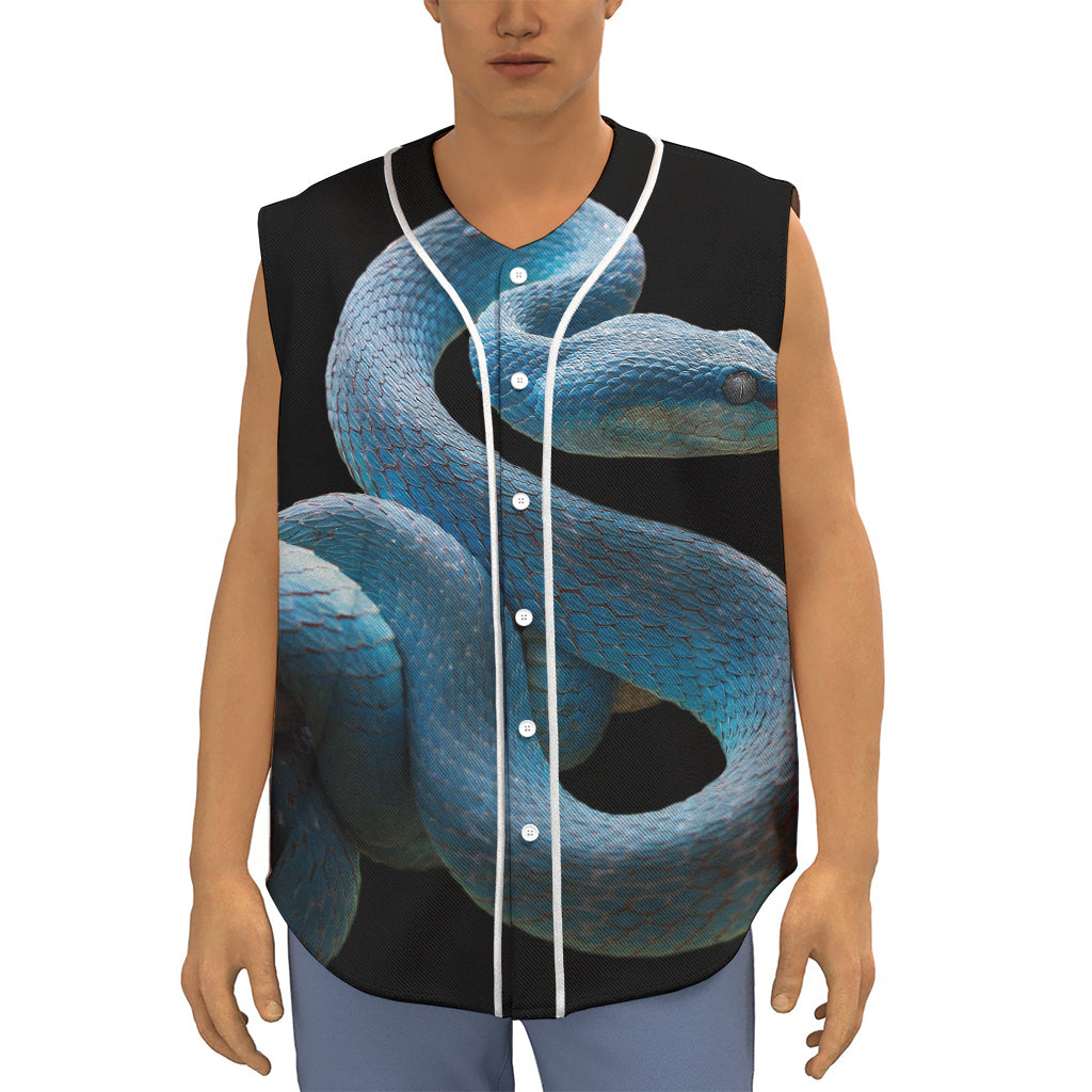 Blue Viper Snake Print Sleeveless Baseball Jersey