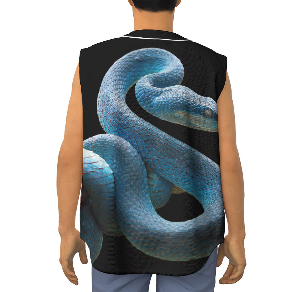 Blue Viper Snake Print Sleeveless Baseball Jersey
