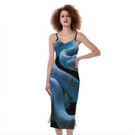 Blue Viper Snake Print Slim Fit Midi Cami Dress