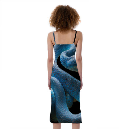 Blue Viper Snake Print Slim Fit Midi Cami Dress
