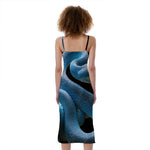 Blue Viper Snake Print Slim Fit Midi Cami Dress