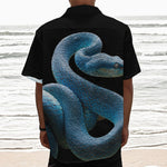 Blue Viper Snake Print Textured Short Sleeve Shirt