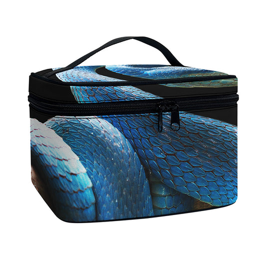 Blue Viper Snake Print Travel Makeup Bag