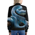 Blue Viper Snake Print Women's Bomber Jacket