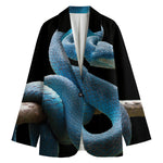 Blue Viper Snake Print Women's Cotton Blazer