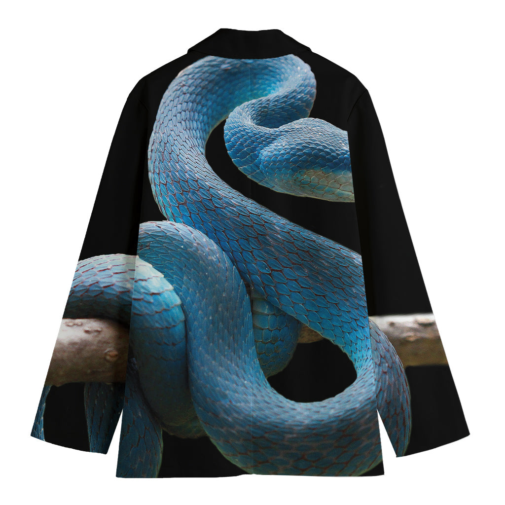 Blue Viper Snake Print Women's Cotton Blazer