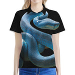 Blue Viper Snake Print Women's Polo Shirt