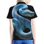 Blue Viper Snake Print Women's Polo Shirt