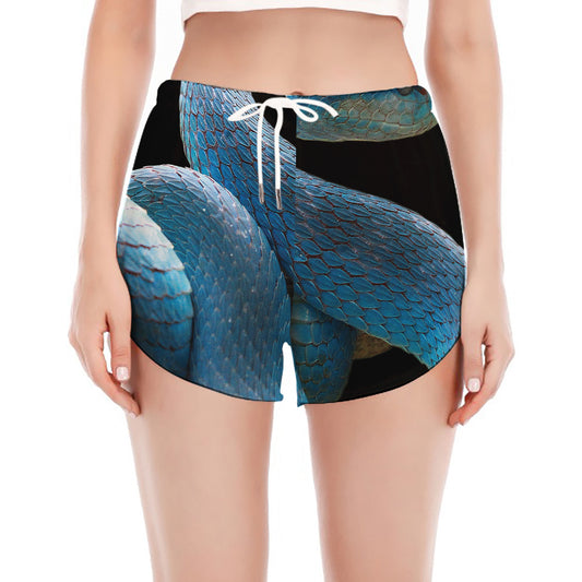 Blue Viper Snake Print Women's Split Running Shorts