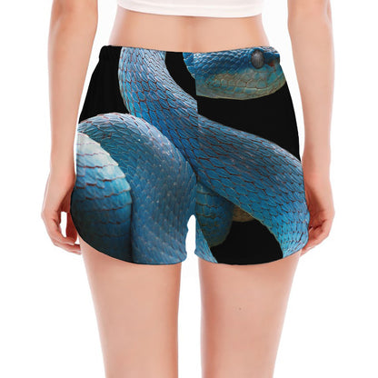 Blue Viper Snake Print Women's Split Running Shorts
