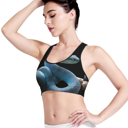Blue Viper Snake Print Women's Sports Bra