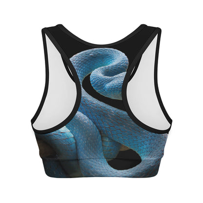 Blue Viper Snake Print Women's Sports Bra