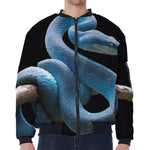 Blue Viper Snake Print Zip Sleeve Bomber Jacket