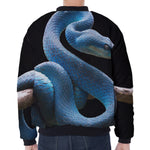 Blue Viper Snake Print Zip Sleeve Bomber Jacket