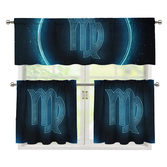 Blue Virgo Zodiac Sign Print 3 Piece Kitchen Curtains