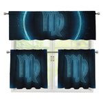Blue Virgo Zodiac Sign Print 3 Piece Kitchen Curtains