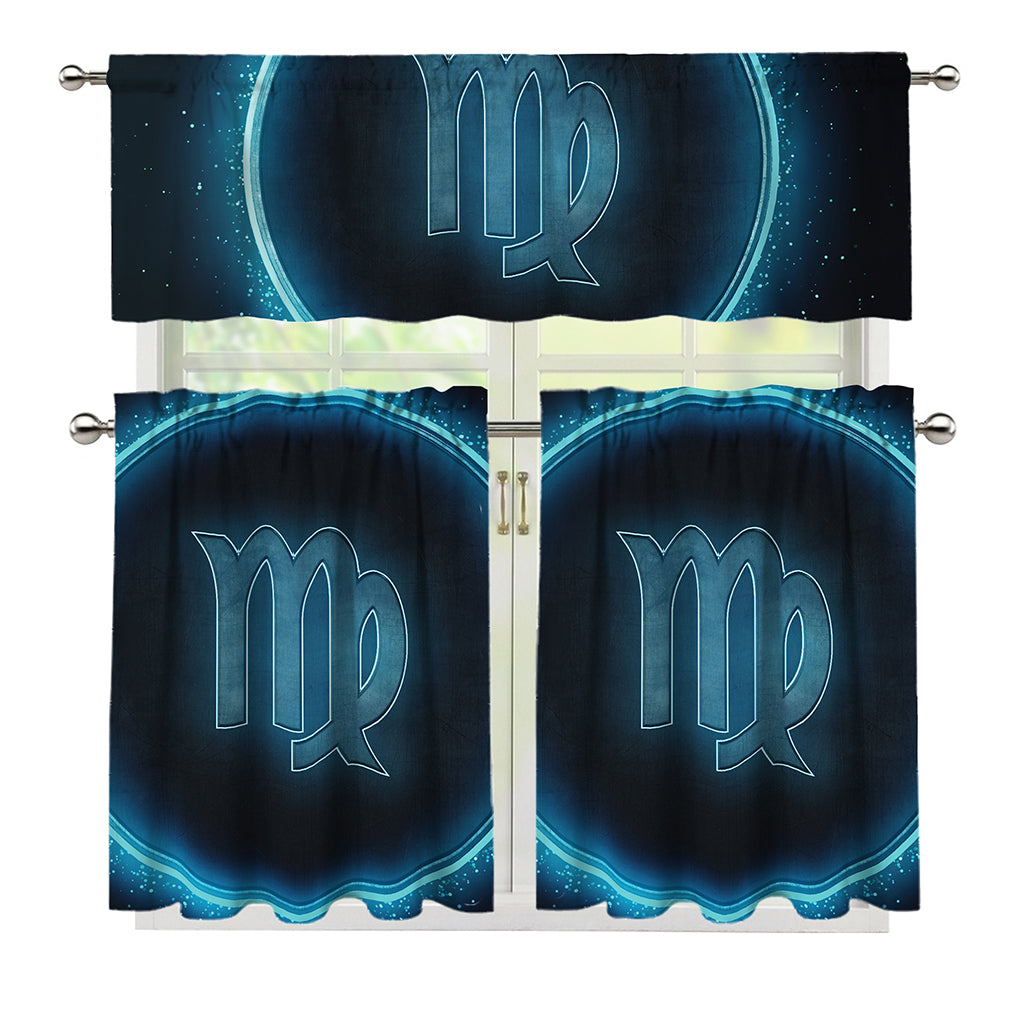 Blue Virgo Zodiac Sign Print 3 Piece Kitchen Curtains