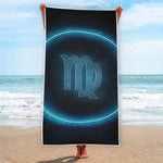 Blue Virgo Zodiac Sign Print Beach Towel
