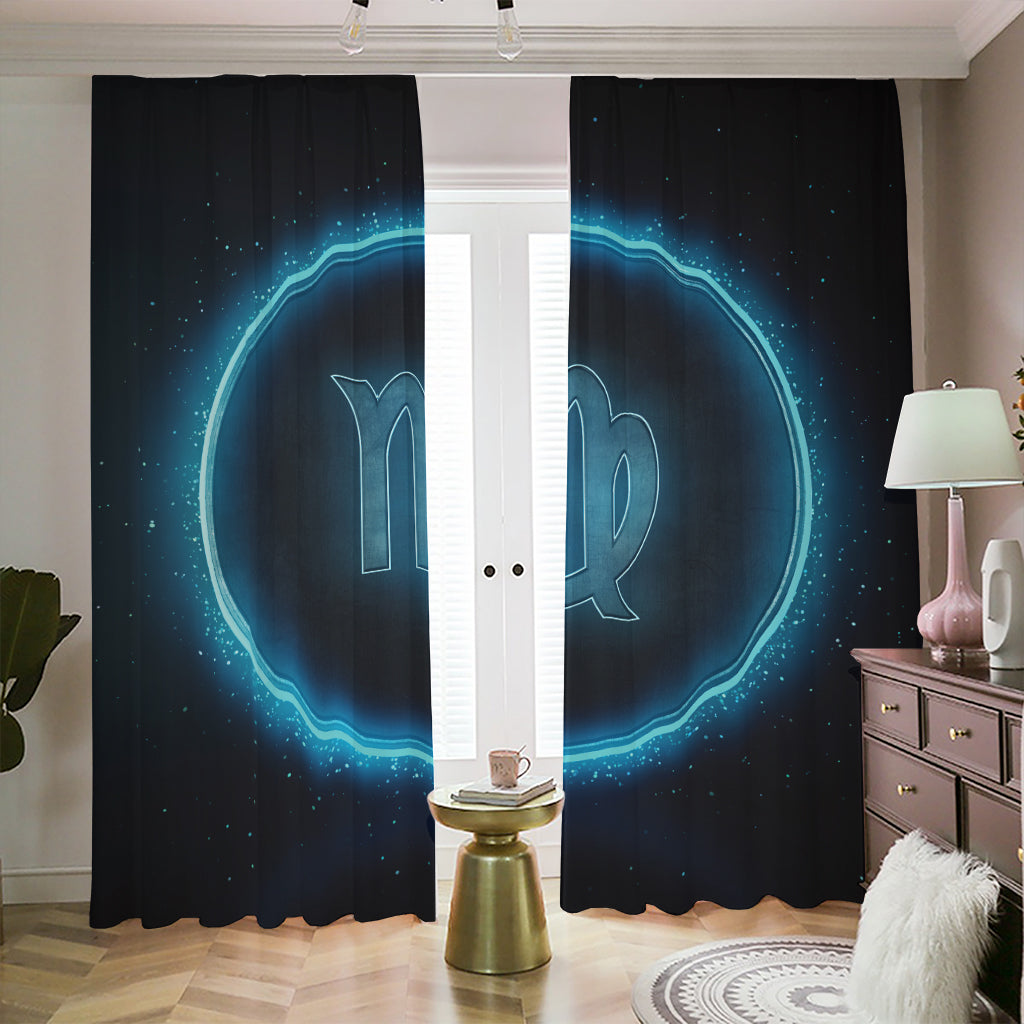 Blue Virgo Zodiac Sign Print Blackout Pencil Pleat Curtains