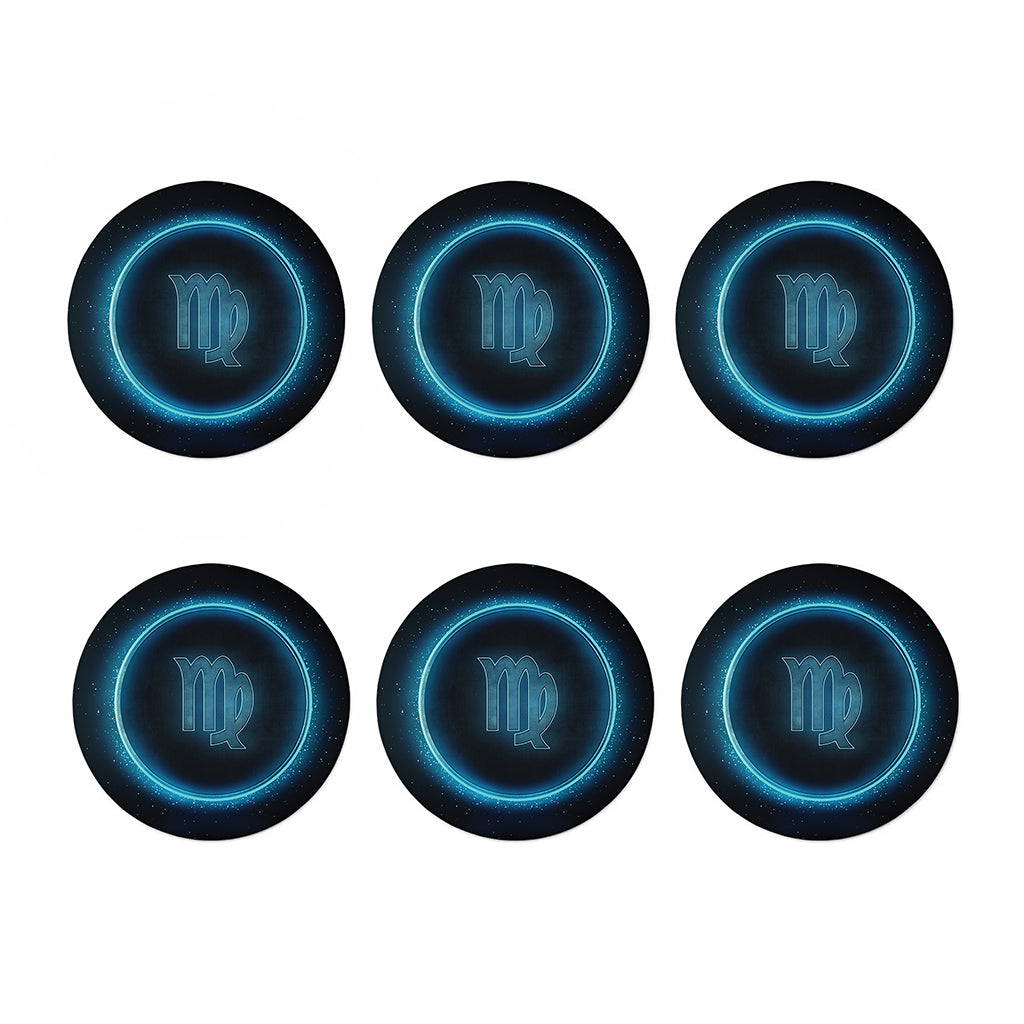 Blue Virgo Zodiac Sign Print Coaster Set