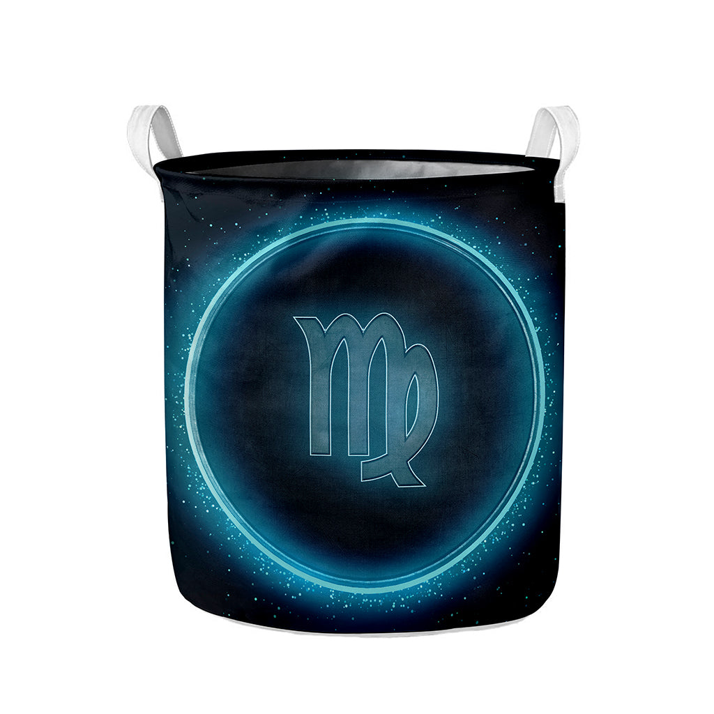 Blue Virgo Zodiac Sign Print Collapsible Laundry Basket