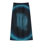 Blue Virgo Zodiac Sign Print Cotton Front Slit Maxi Skirt
