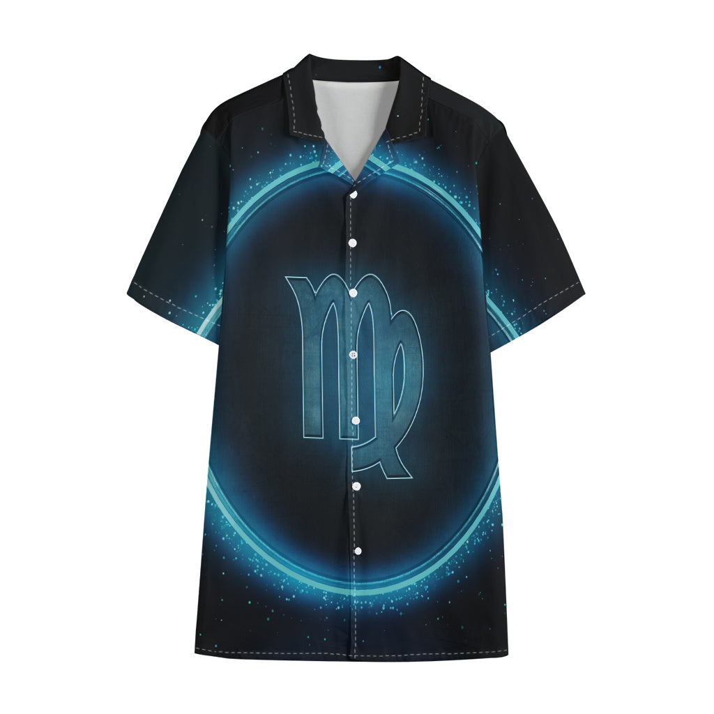Blue Virgo Zodiac Sign Print Cotton Hawaiian Shirt