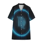 Blue Virgo Zodiac Sign Print Cotton Hawaiian Shirt