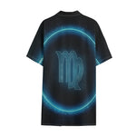 Blue Virgo Zodiac Sign Print Cotton Hawaiian Shirt