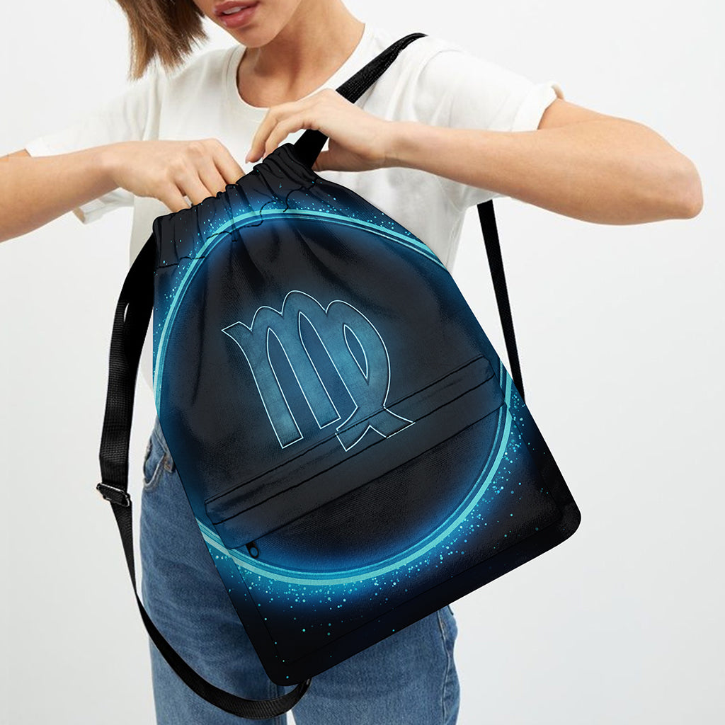 Blue Virgo Zodiac Sign Print Drawstring Backpack