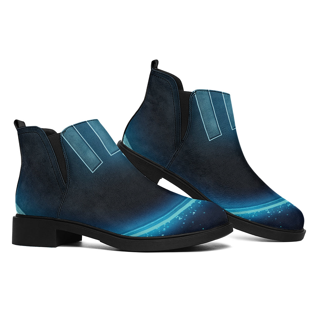 Blue Virgo Zodiac Sign Print Flat Ankle Boots