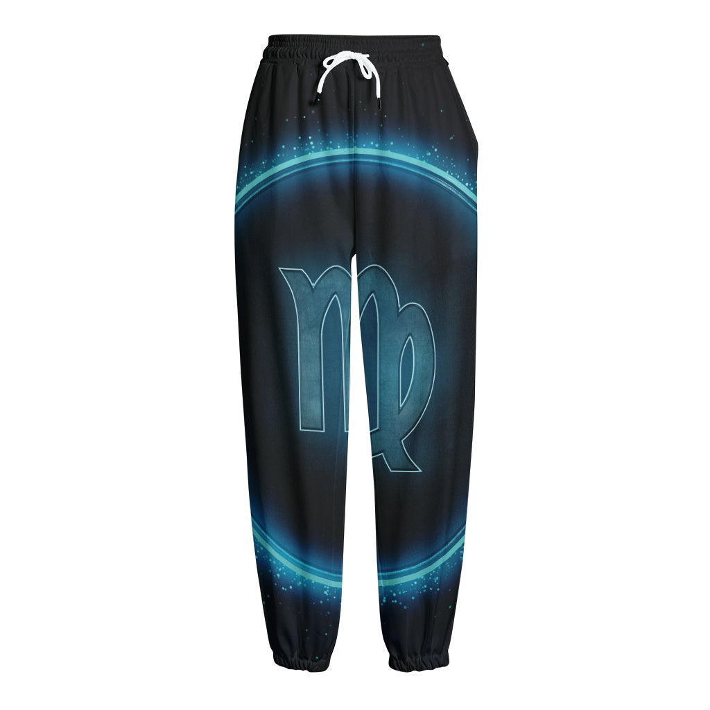 Blue Virgo Zodiac Sign Print Fleece Lined Knit Pants