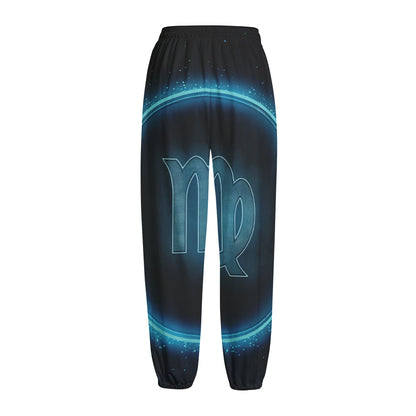 Blue Virgo Zodiac Sign Print Fleece Lined Knit Pants
