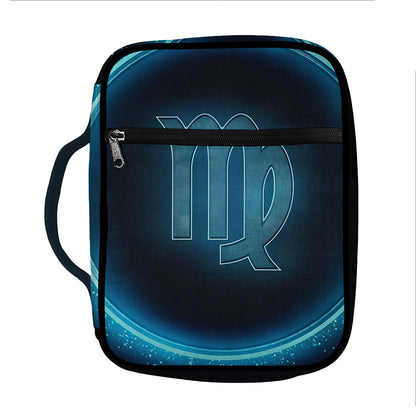 Blue Virgo Zodiac Sign Print Front Pocket Bible Bag