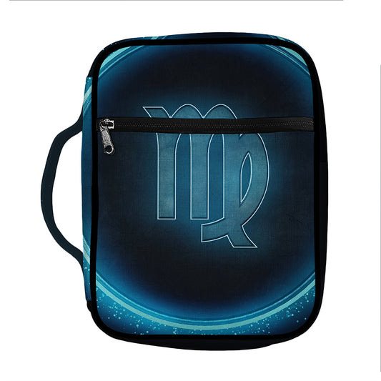 Blue Virgo Zodiac Sign Print Front Pocket Bible Bag