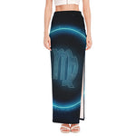 Blue Virgo Zodiac Sign Print High Slit Maxi Skirt