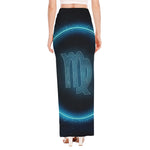 Blue Virgo Zodiac Sign Print High Slit Maxi Skirt