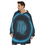 Blue Virgo Zodiac Sign Print Hoodie Blanket