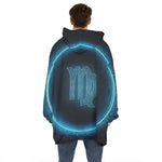 Blue Virgo Zodiac Sign Print Hoodie Blanket
