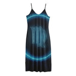 Blue Virgo Zodiac Sign Print Jersey Midi Cami Dress
