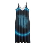 Blue Virgo Zodiac Sign Print Jersey Midi Cami Dress