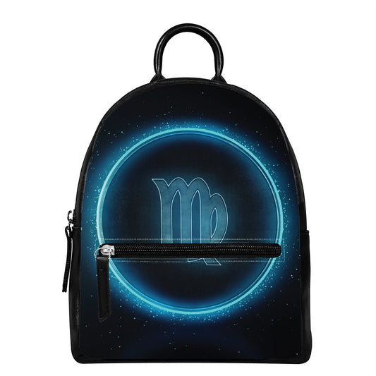 Blue Virgo Zodiac Sign Print Leather Backpack