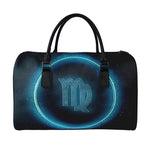 Blue Virgo Zodiac Sign Print Leather Duffle Bag