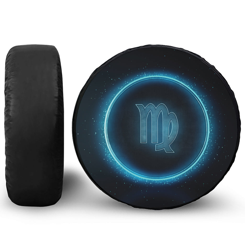 Blue Virgo Zodiac Sign Print Leather Spare Tire Cover